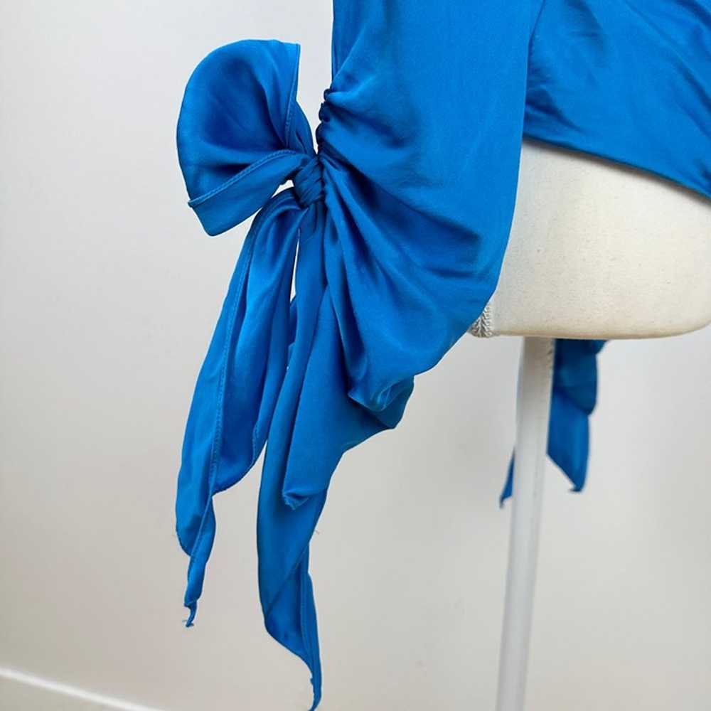 Vintage Pilar Rossi Silk Draped Blouse Blue Satin… - image 3