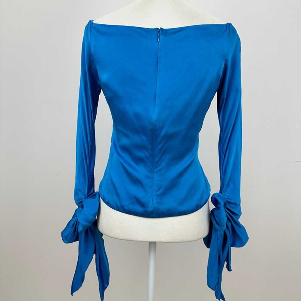 Vintage Pilar Rossi Silk Draped Blouse Blue Satin… - image 4