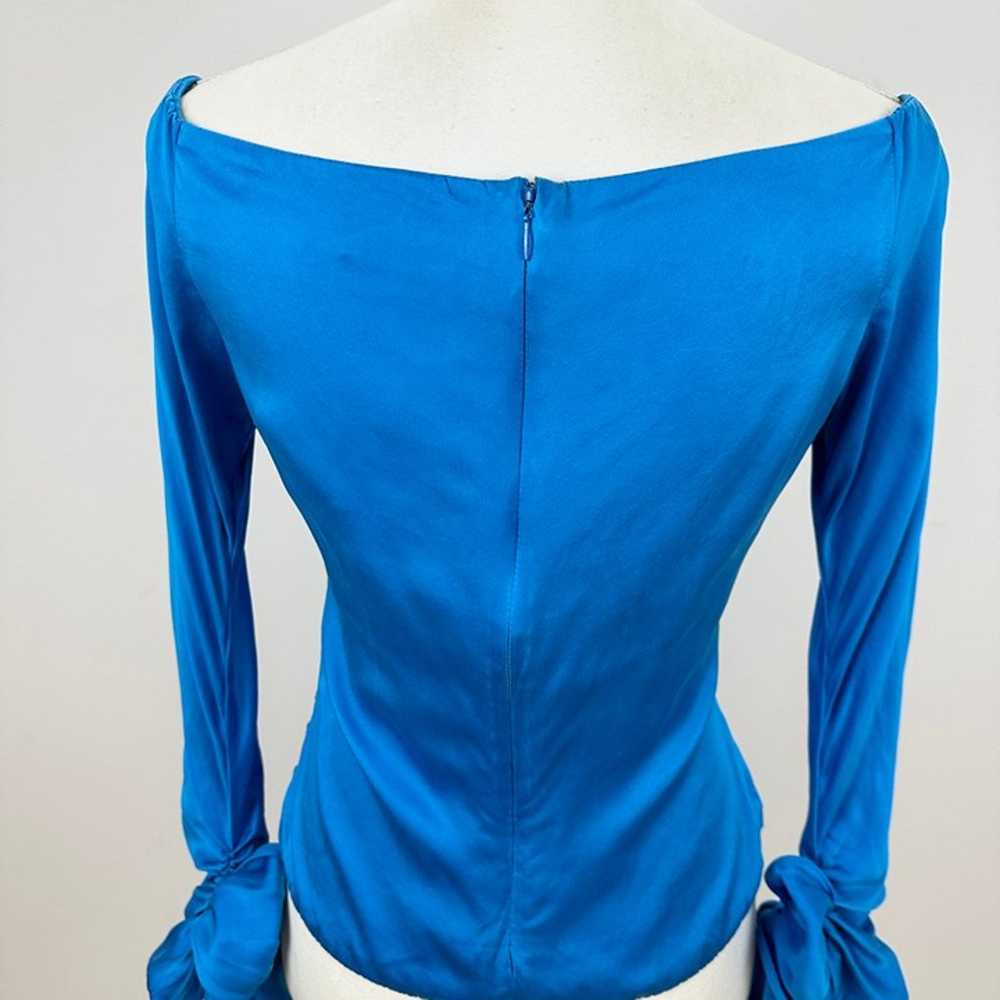 Vintage Pilar Rossi Silk Draped Blouse Blue Satin… - image 5