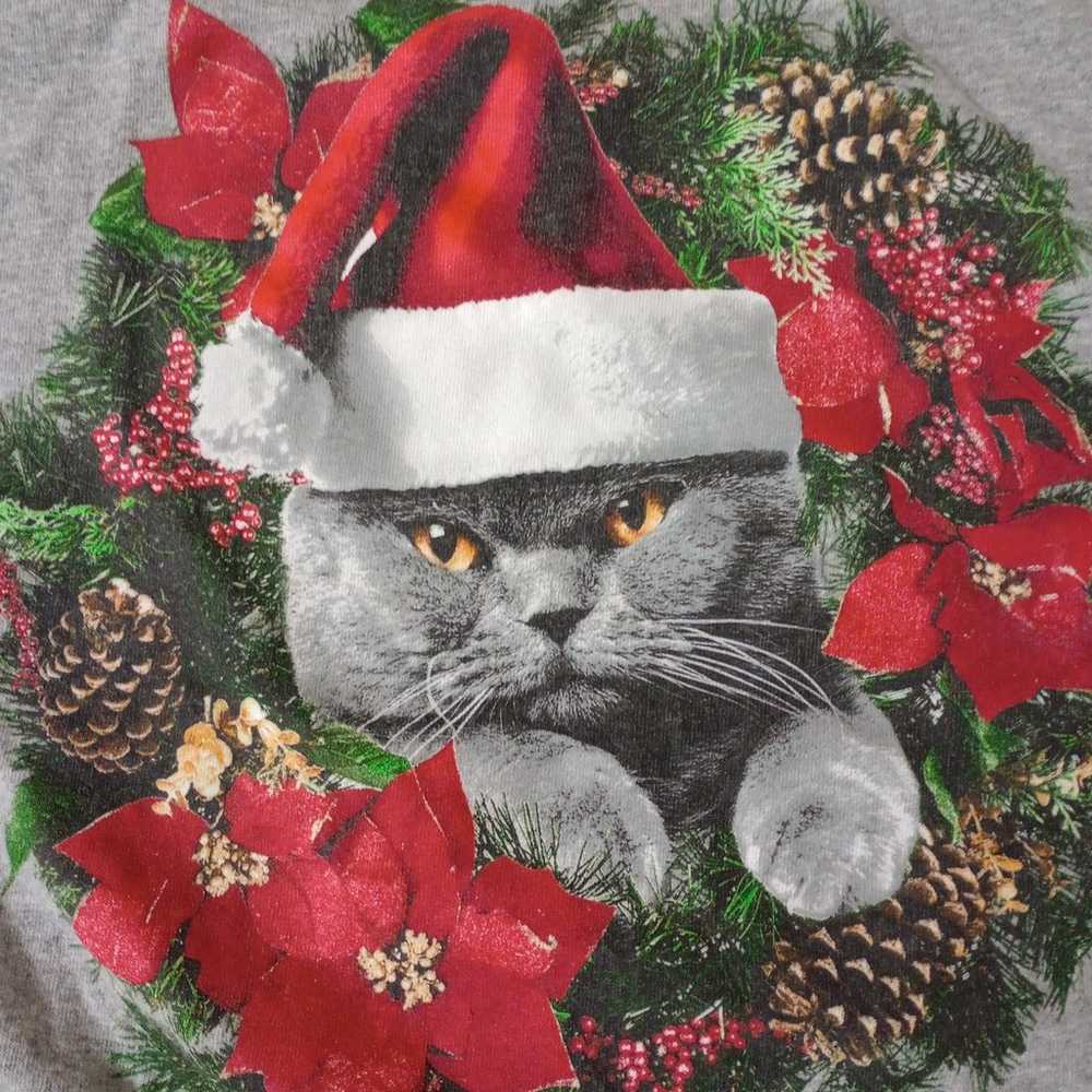 Vintage Christmas cat print shirt size M - image 2