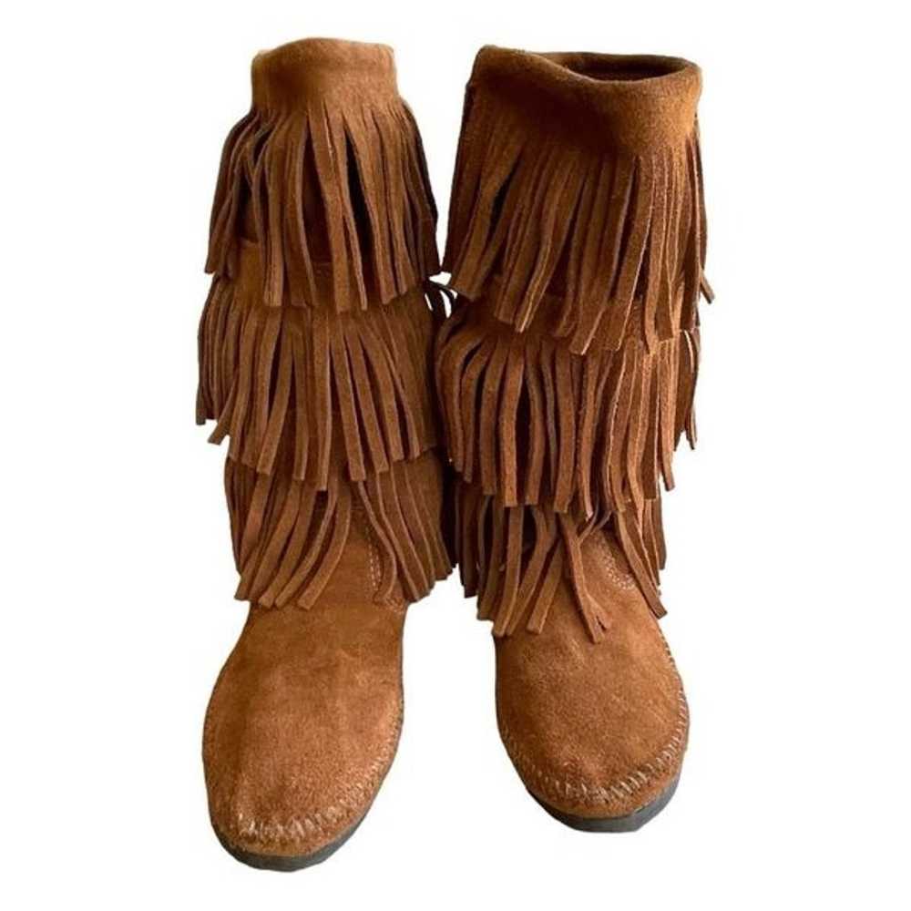 Minnetonka Boot Brown Suede 3-Layer Fringe Flat B… - image 4