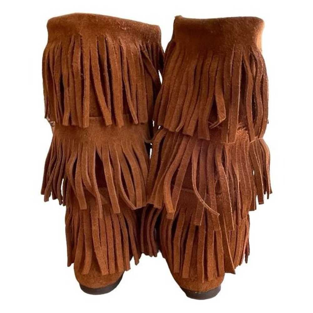 Minnetonka Boot Brown Suede 3-Layer Fringe Flat B… - image 6