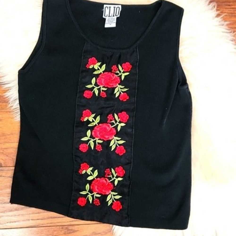 Y2K Vintage Black Red Rose Tank Top - image 1