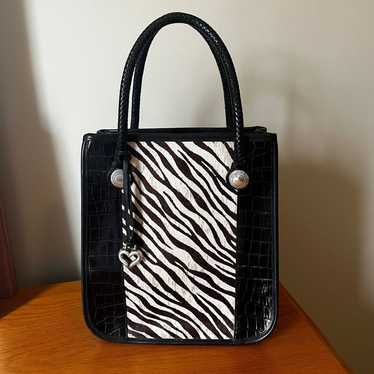 Brighton Black Leather Tote with Zebra print Calf… - image 1