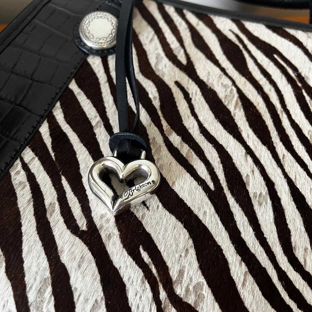 Brighton Black Leather Tote with Zebra print Calf… - image 5