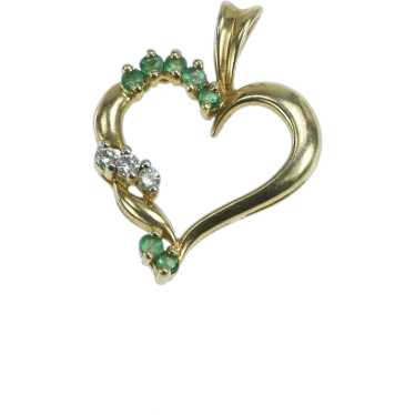 14K Vintage Emerald Diamond Heart Twist Love Pend… - image 1