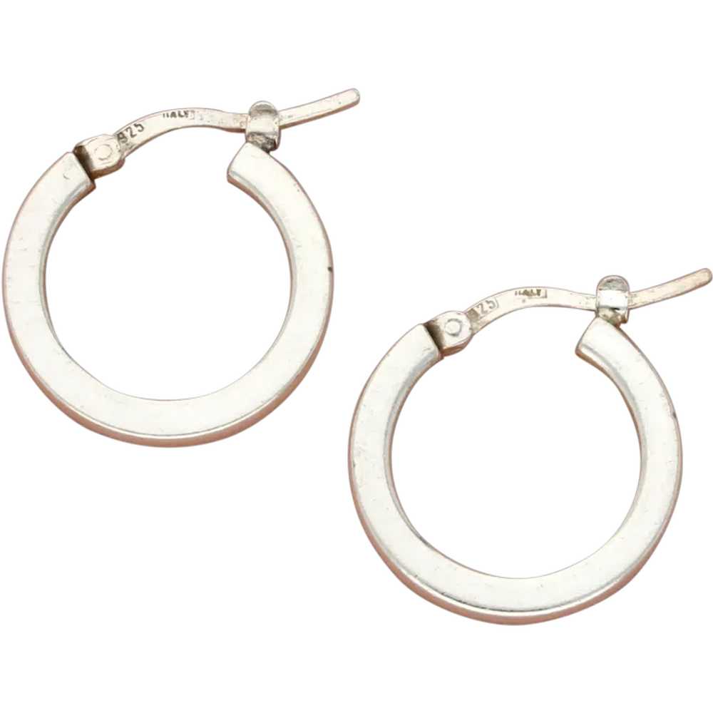 Sterling Silver Edged Snap-Post Hoop Earrings - image 1