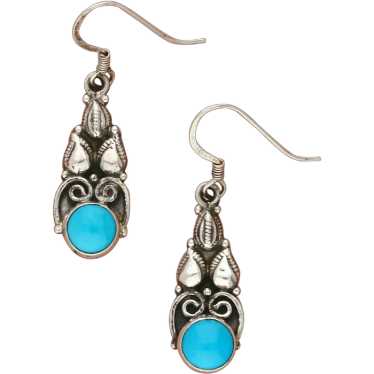 Sterling Silver Bali Turquoise Dangle Earrings