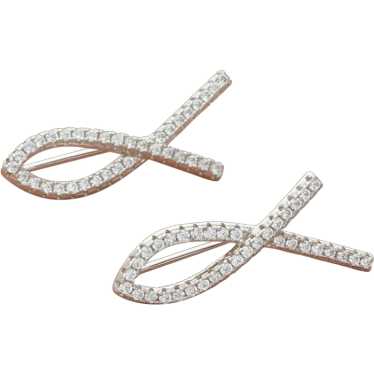 Sterling Silver Clear Cz Crossover Ribbon Earrings