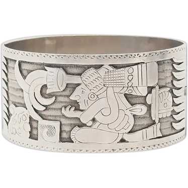 Vintage 900 silver heavy Mayan Aztec high quality panel bracelet