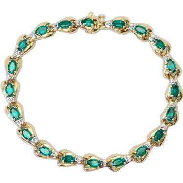 Elegant vintage 10k yellow gold green crystals te… - image 1