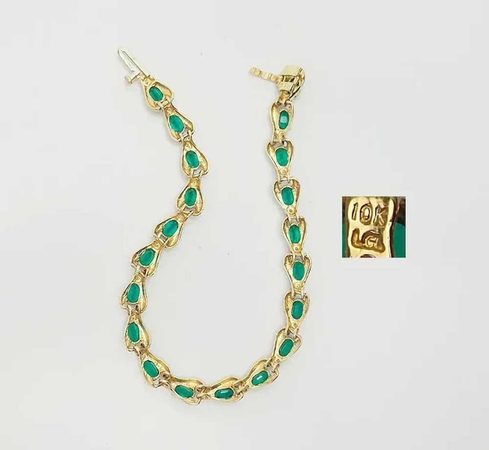 Elegant vintage 10k yellow gold green crystals te… - image 4