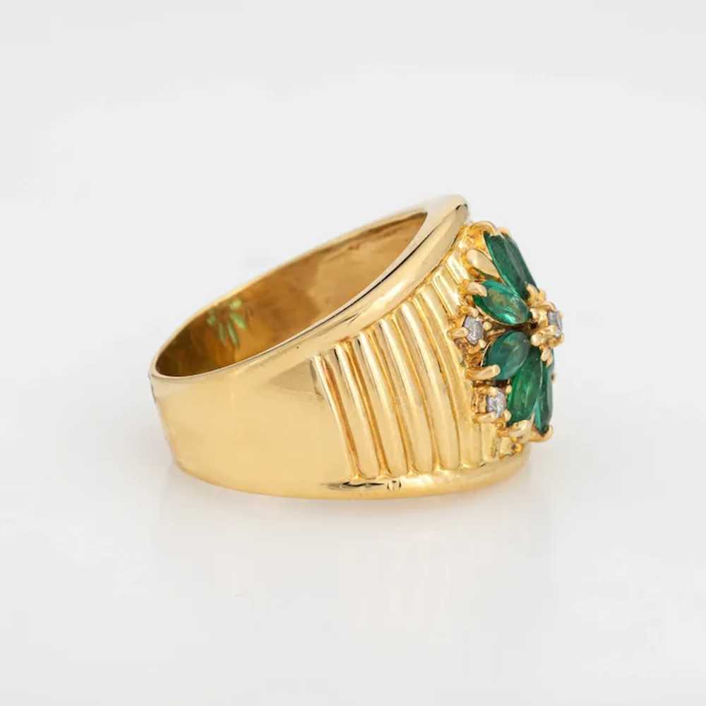 Emerald Diamond Cigar Ring Vintage 18 Karat Yello… - image 3