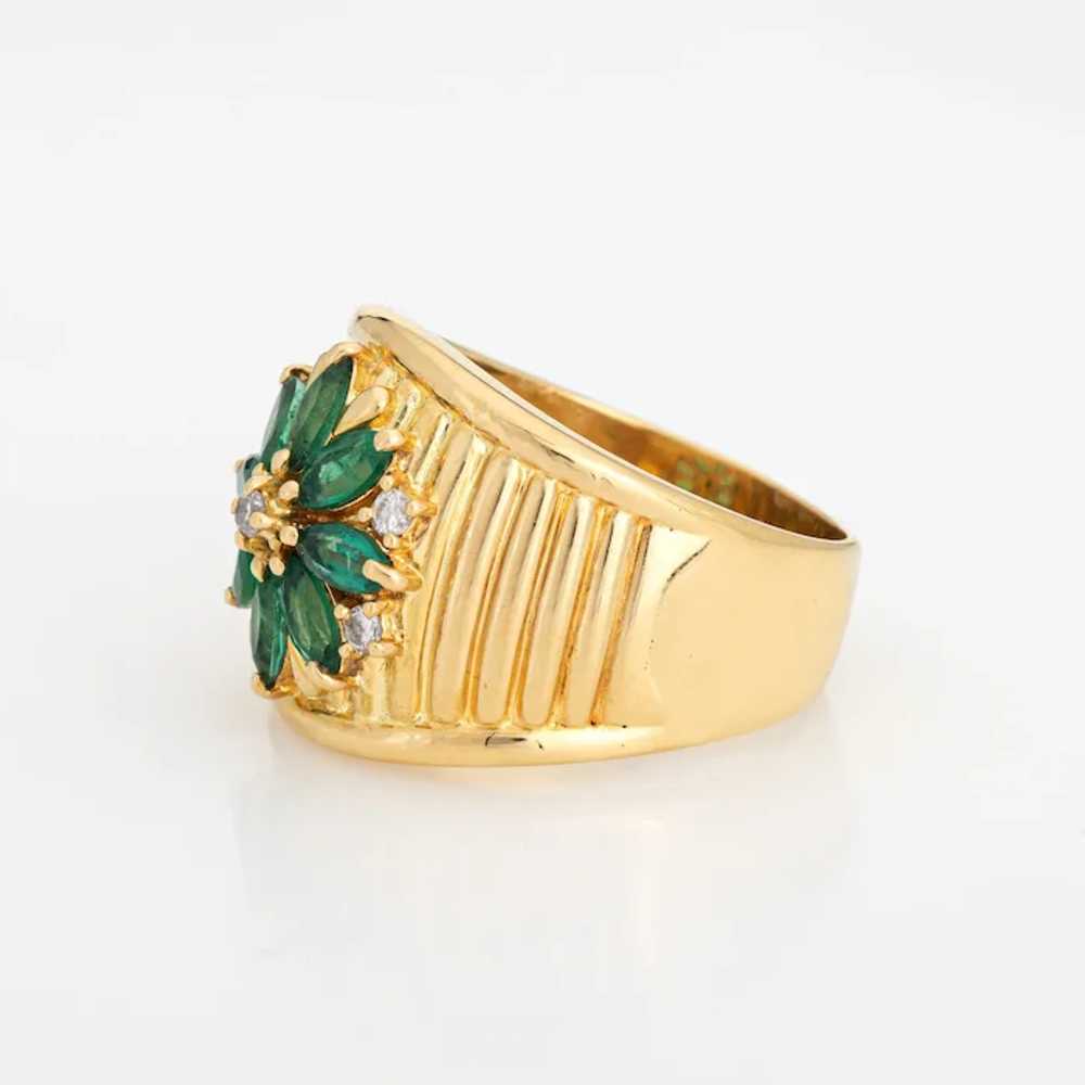 Emerald Diamond Cigar Ring Vintage 18 Karat Yello… - image 4