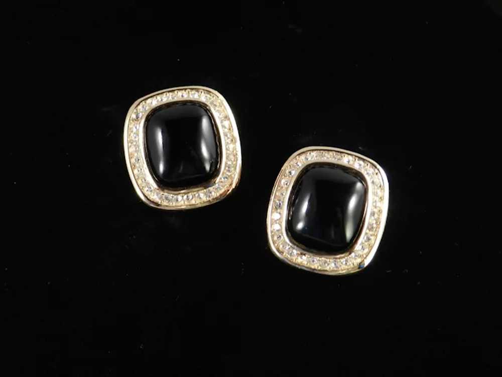 Christian Dior Rhinestone Faux Onyx Cabochon Earr… - image 2