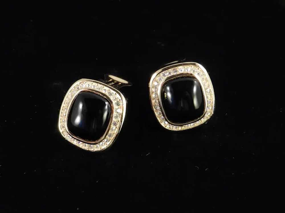 Christian Dior Rhinestone Faux Onyx Cabochon Earr… - image 4