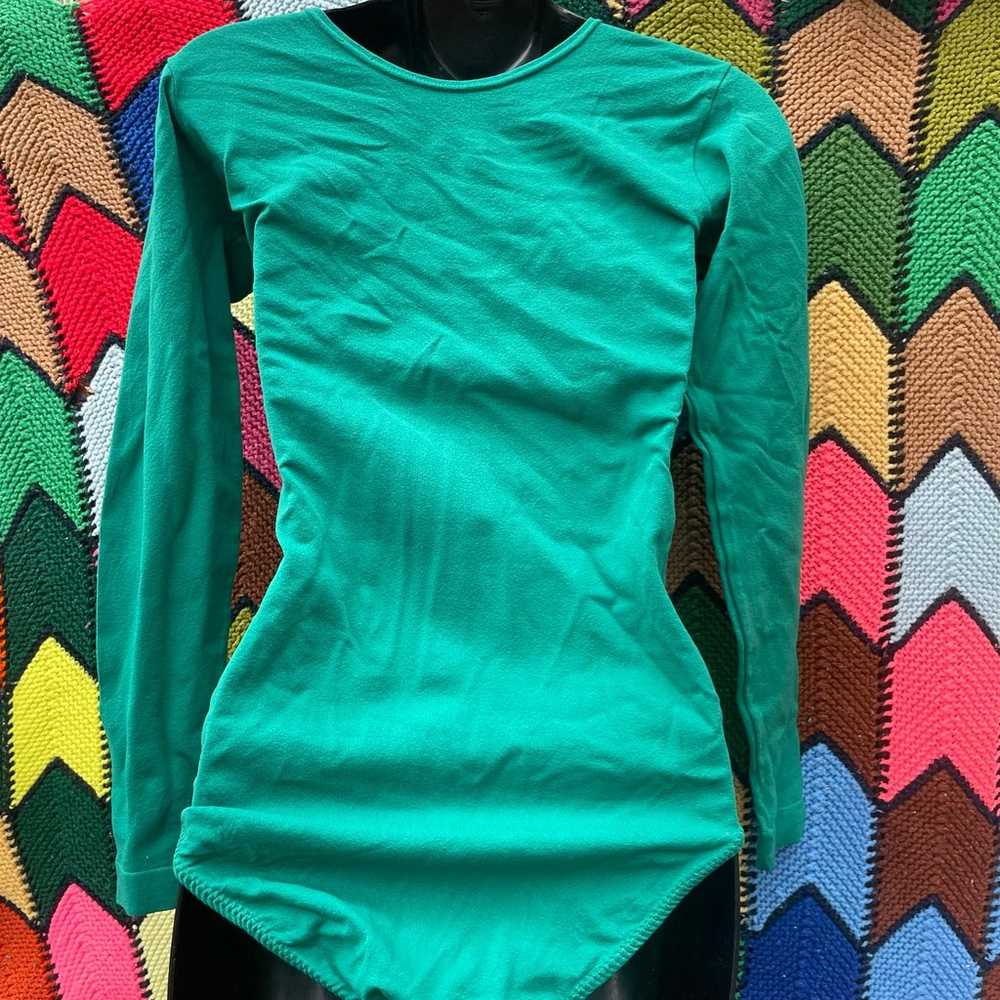 Teal Green Long Sleeve Bodysuit Leotard Vintage 8… - image 3