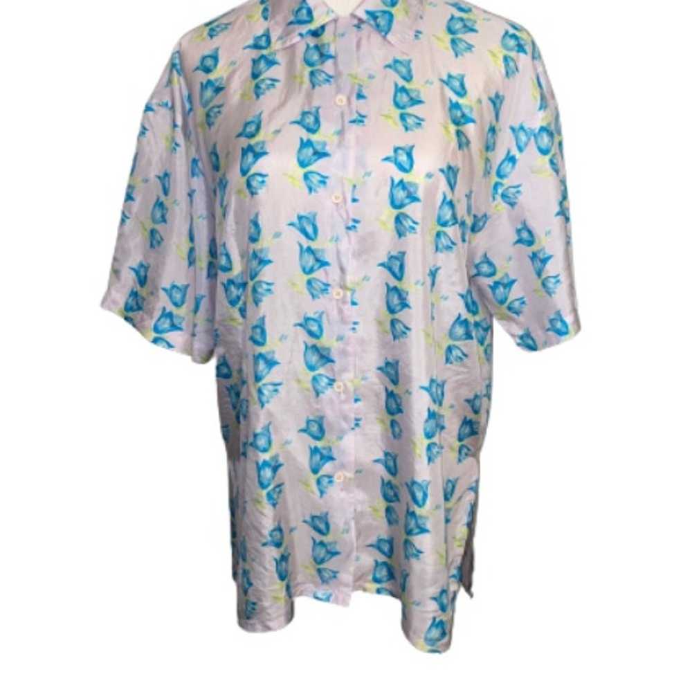 Vintage Bogari Short Sleeve Floral Print Silk Top… - image 1