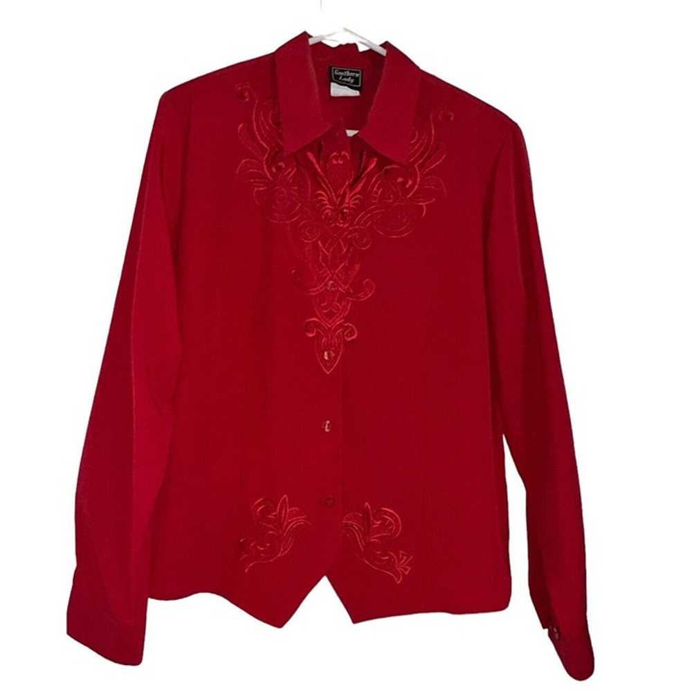 Vintage Southern Lady Embroidered Blouse Sz M Red… - image 1