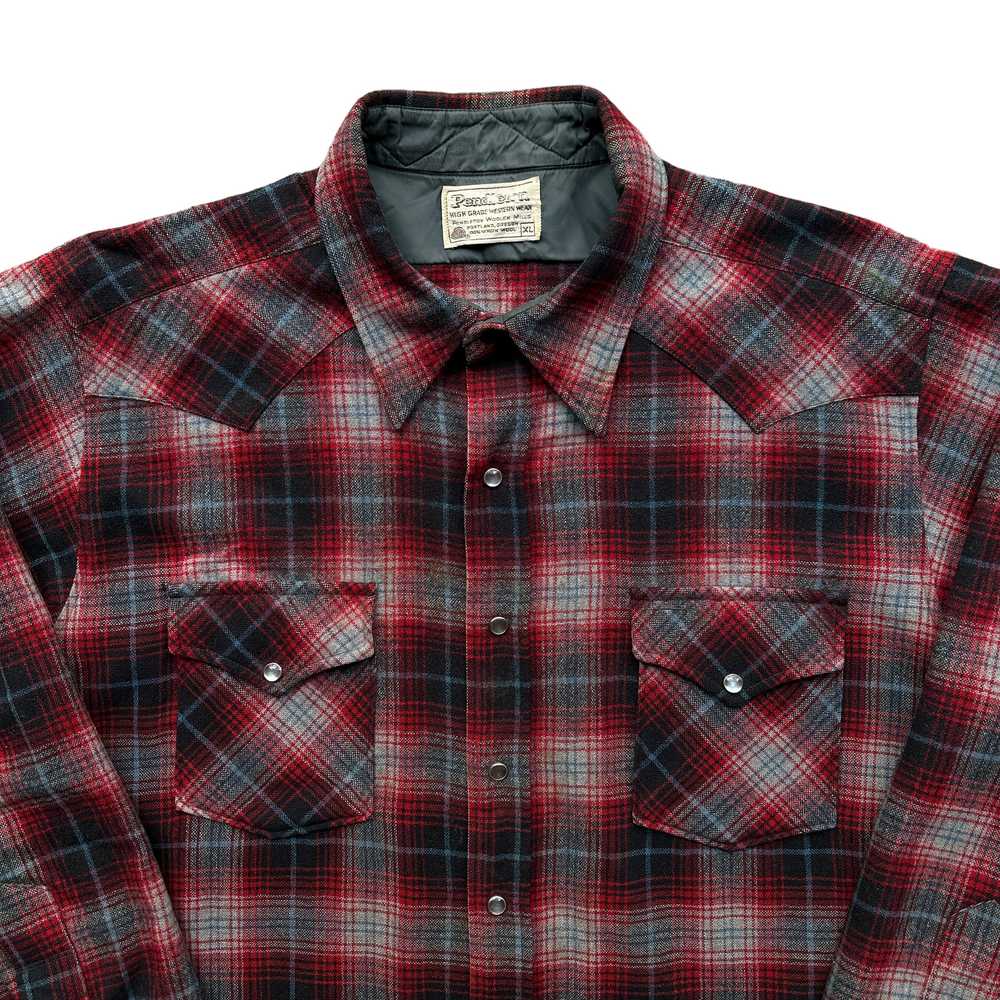 70s Pendleton western wool shirt L/XL shadow plaid - image 2