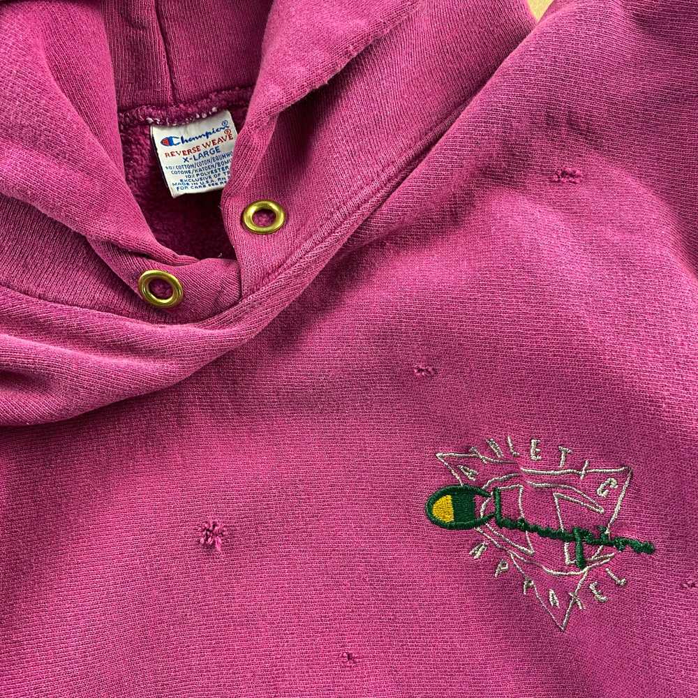 90s Champion revere weave hooded sweatshirt Berry… - image 3