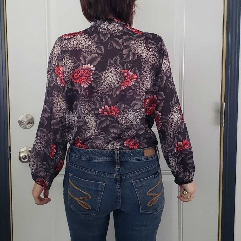 70s Sheer Black Floral Blouse - image 3