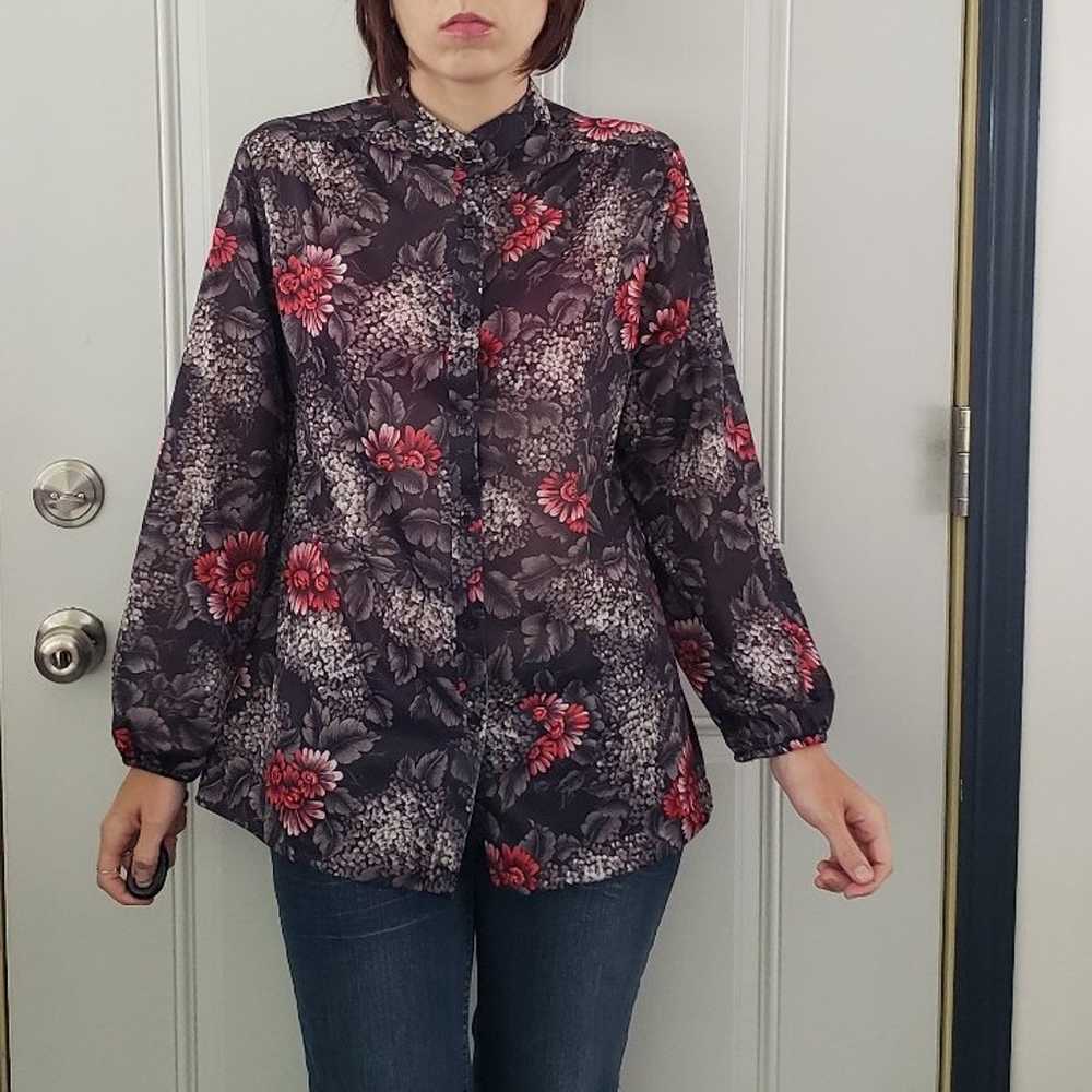 70s Sheer Black Floral Blouse - image 4