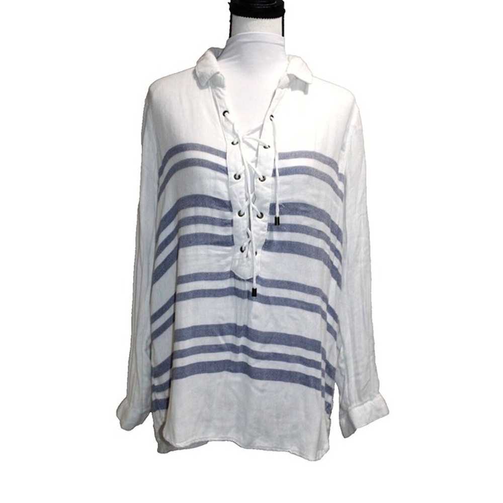 Vintage Havana Lace Up Striped Nautical Blouse Sh… - image 1