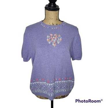 Vintage 90s Embroidered Heart Grandmacore Purple … - image 1