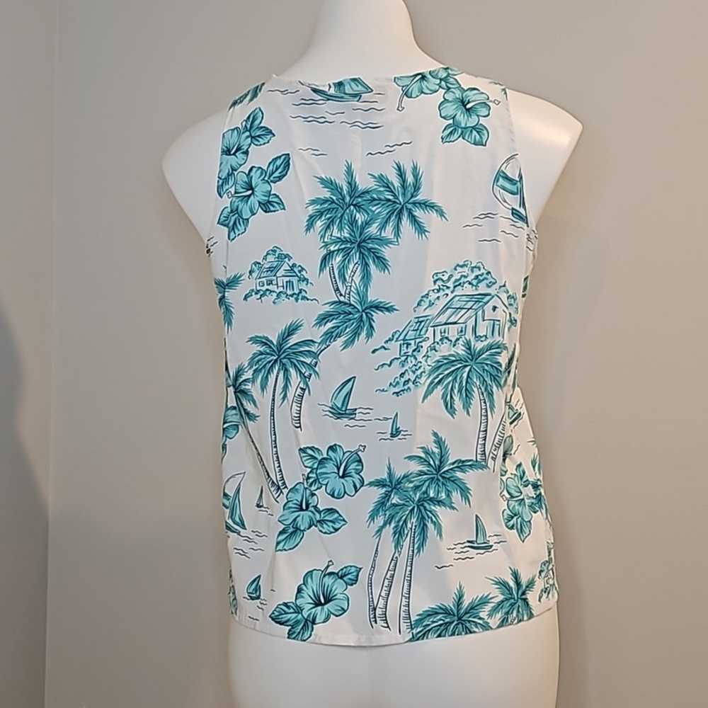 Vintage 80s White and Blue Hawaiian Floral henley… - image 3