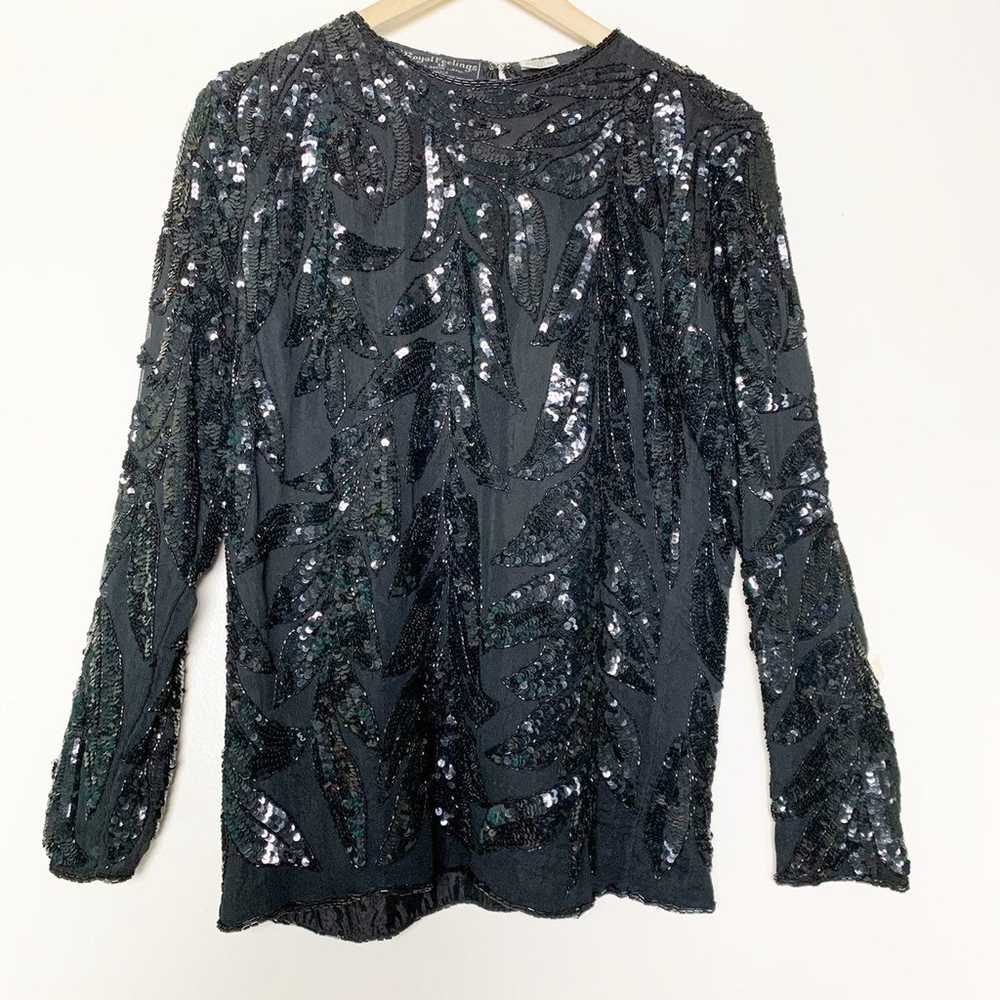 Vintage Silk Beaded Holiday Top - image 1