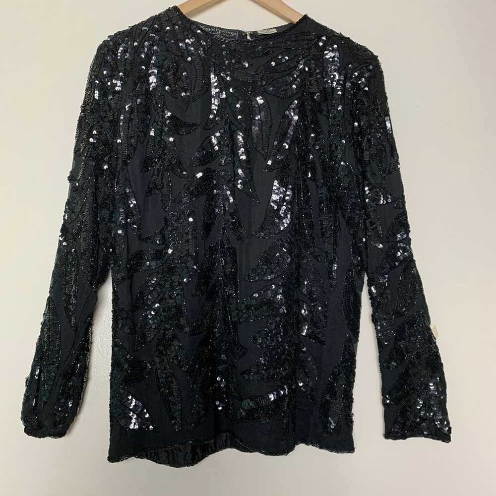 Vintage Silk Beaded Holiday Top - image 7