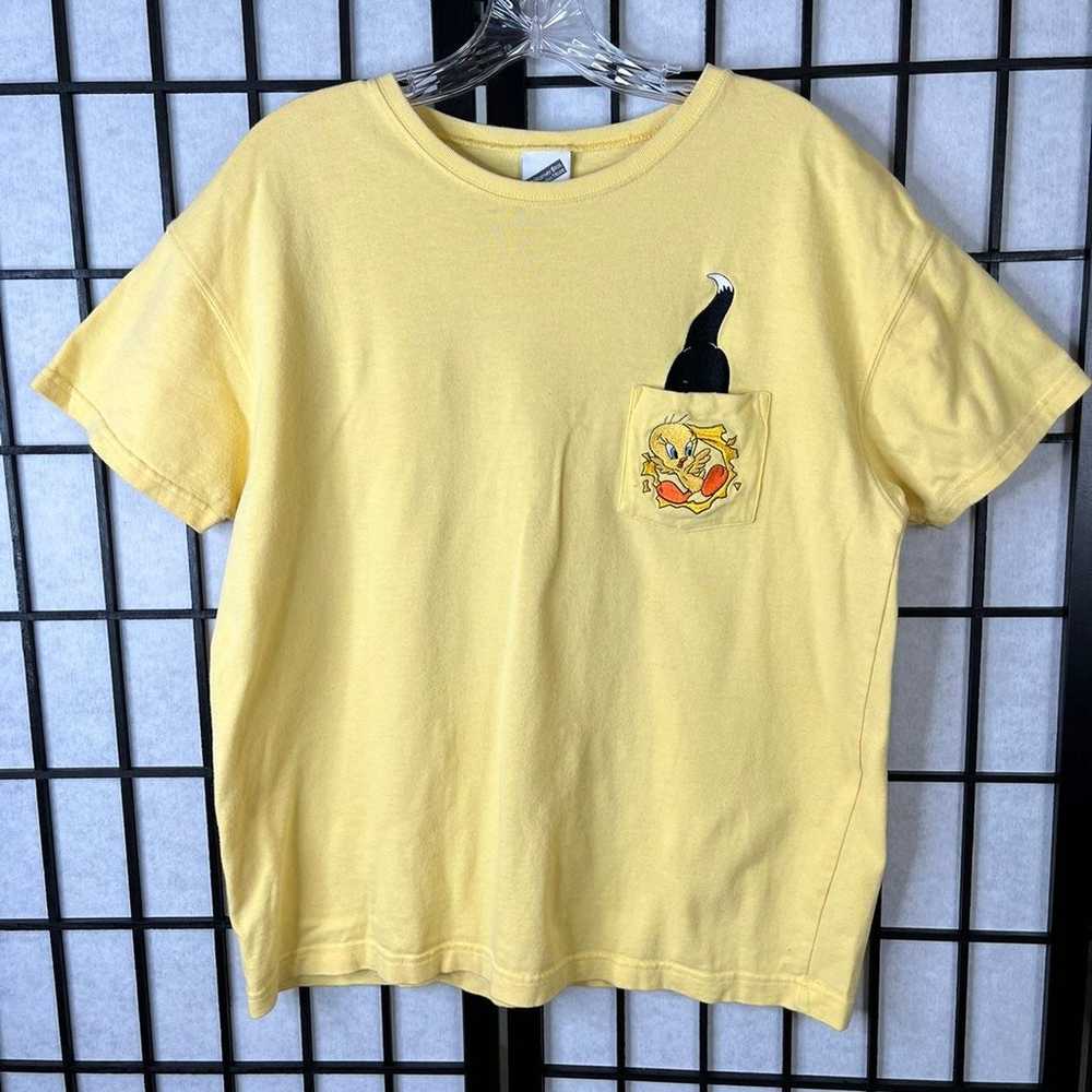 Vintage 1990's Looney Tunes Embroidered Tweety Sy… - image 1