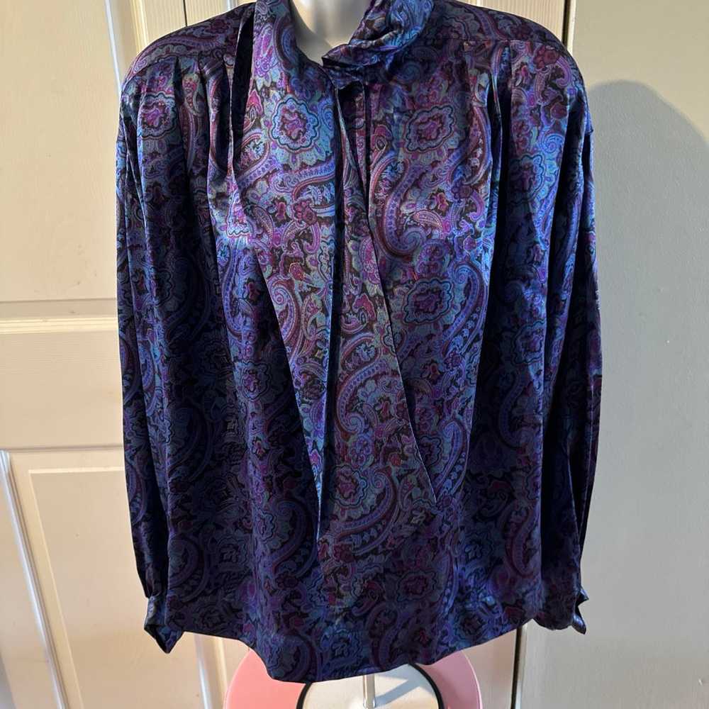 Vintage blouse gallant 100%silk size 8 color purp… - image 1