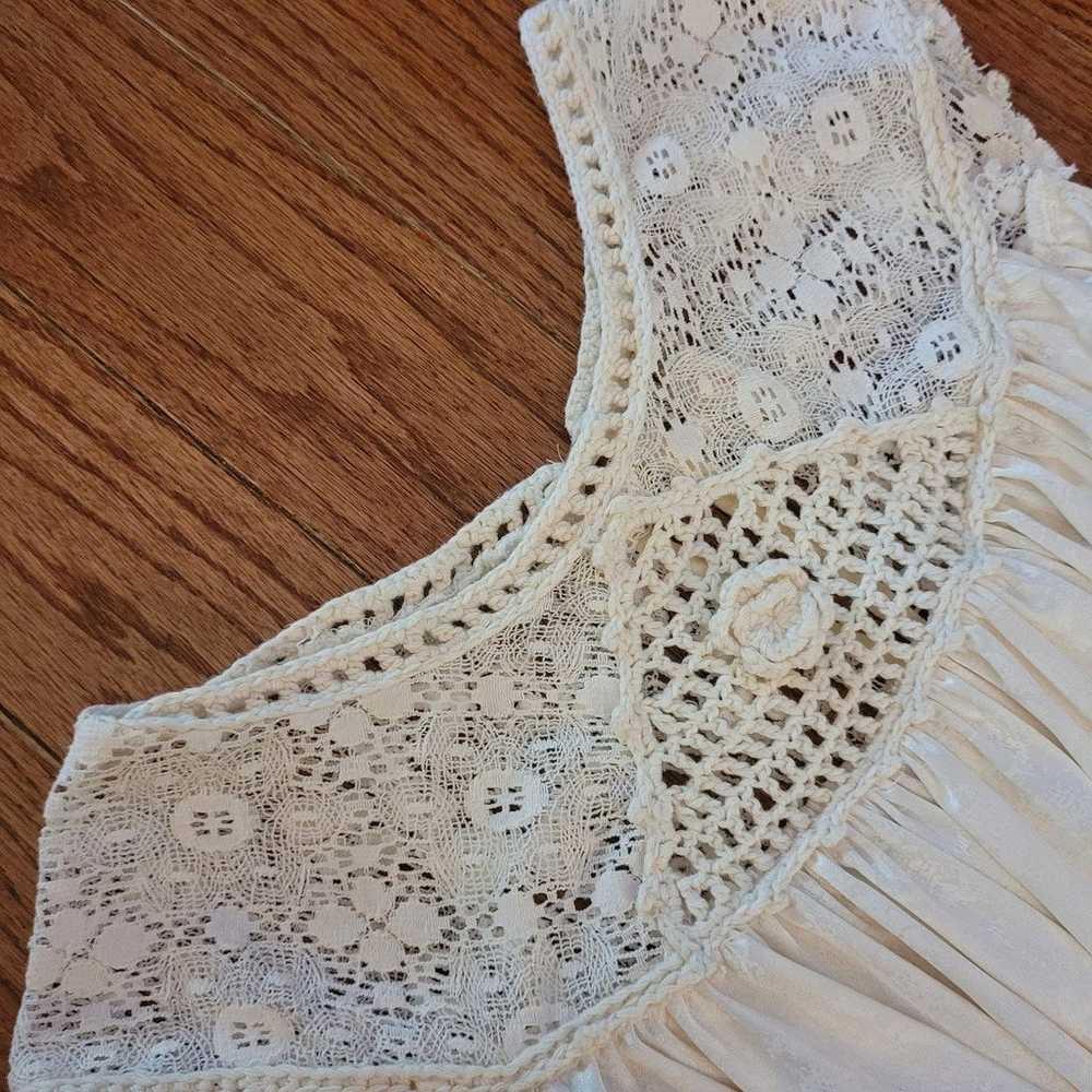 Free People Ivory Crochet Laced Yolk Neck Top, Me… - image 10