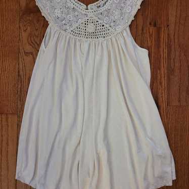 Free People Ivory Crochet Laced Yolk Neck Top, Me… - image 1