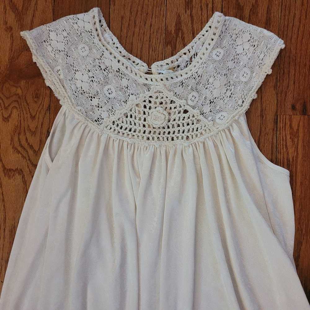 Free People Ivory Crochet Laced Yolk Neck Top, Me… - image 4