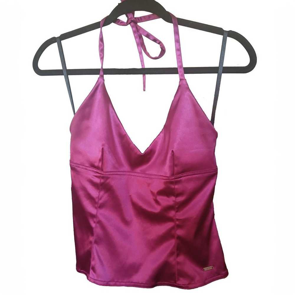 Vintage Y2K GUESS Jeans Pink Satin Halter Top - image 1