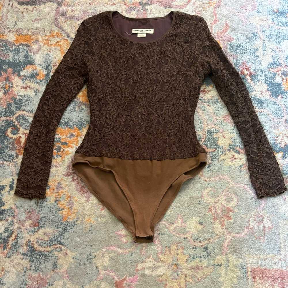 Vintage 80s / 90s brown lace bodysuit - image 1