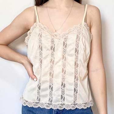 Vintage ivory lace satin lingerie top - image 1