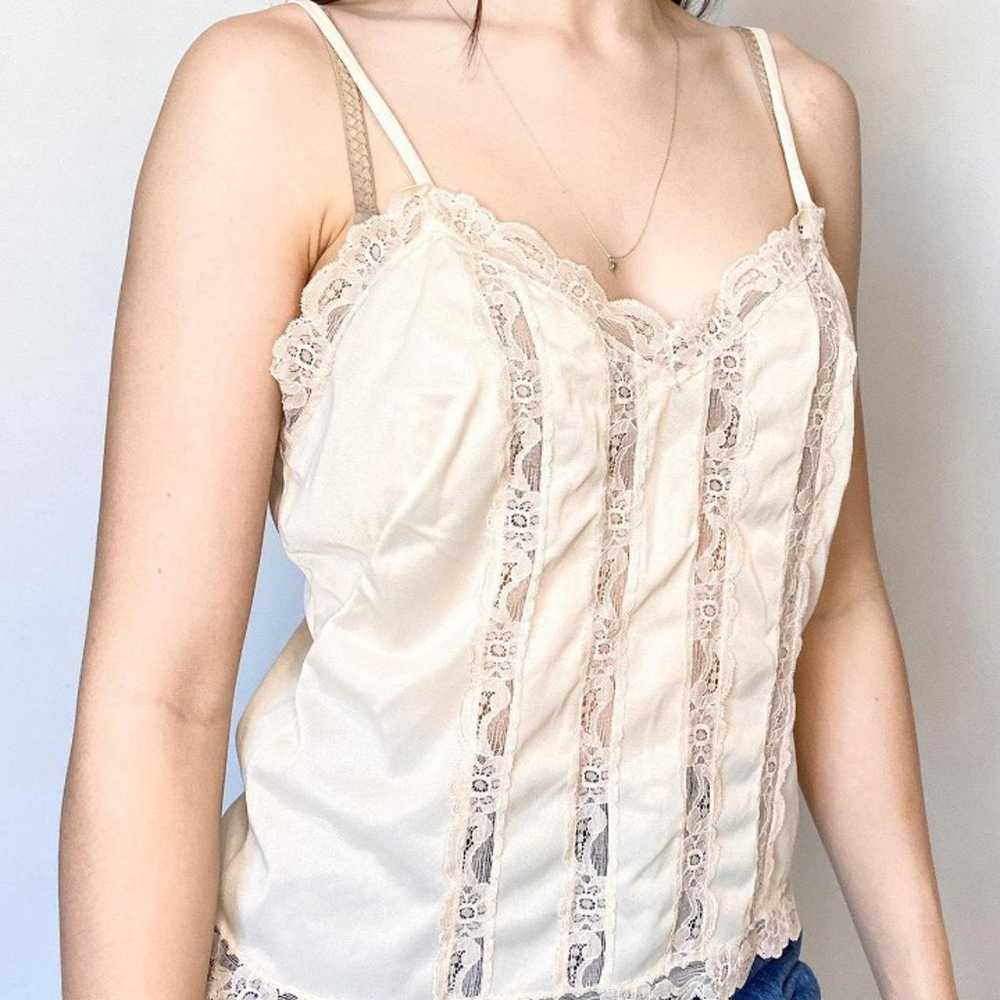 Vintage ivory lace satin lingerie top - image 2