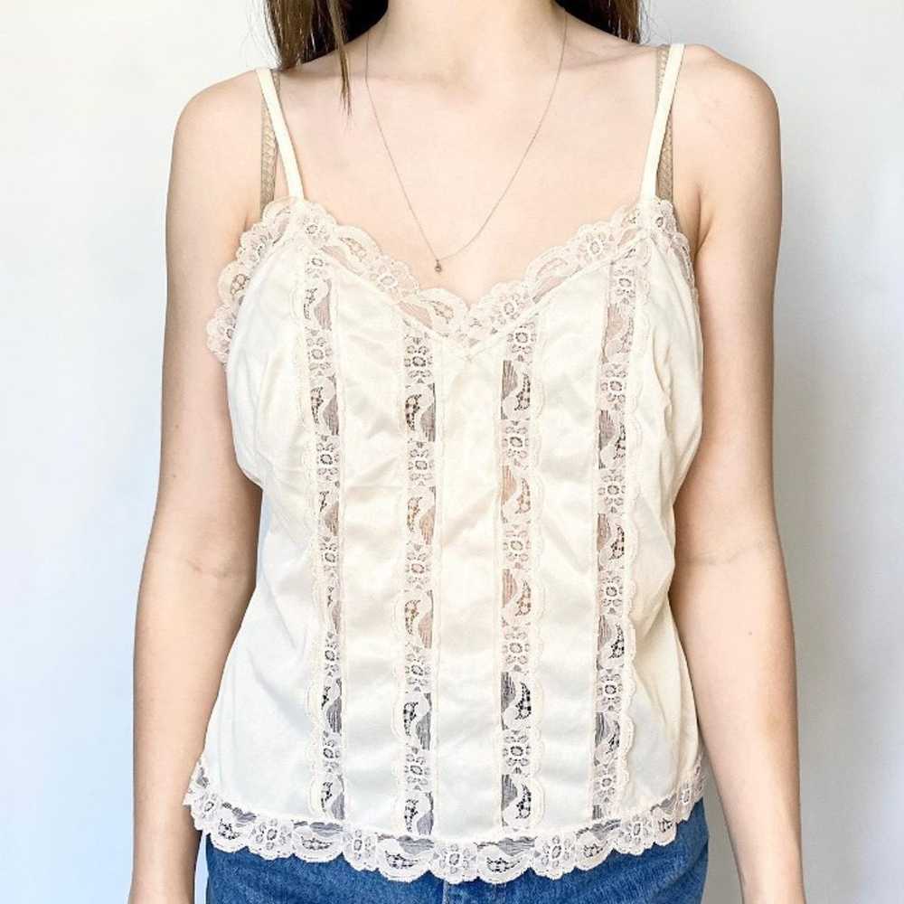 Vintage ivory lace satin lingerie top - image 3