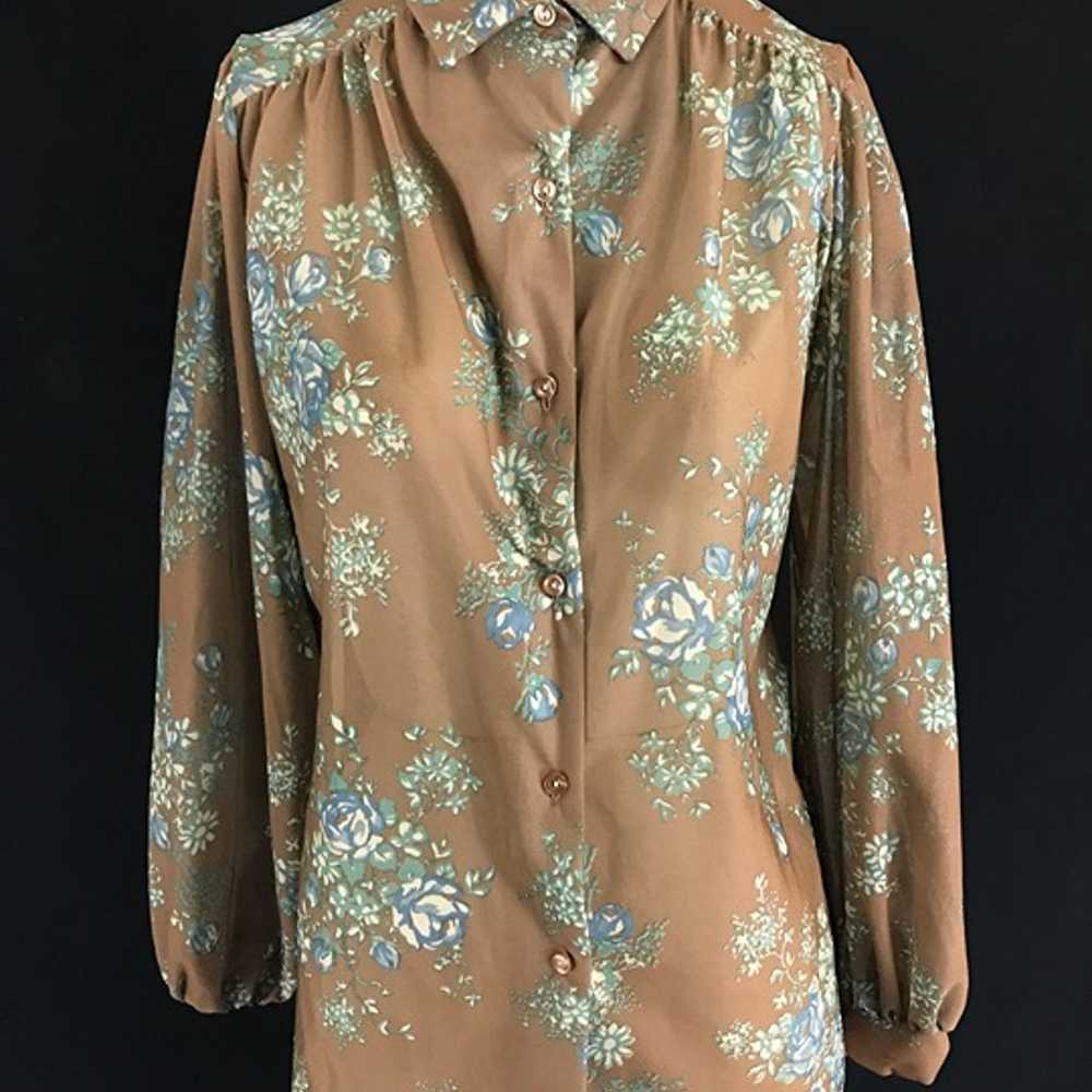 70s/80s Long Sleeve Sheer Floral Button Down Blou… - image 2