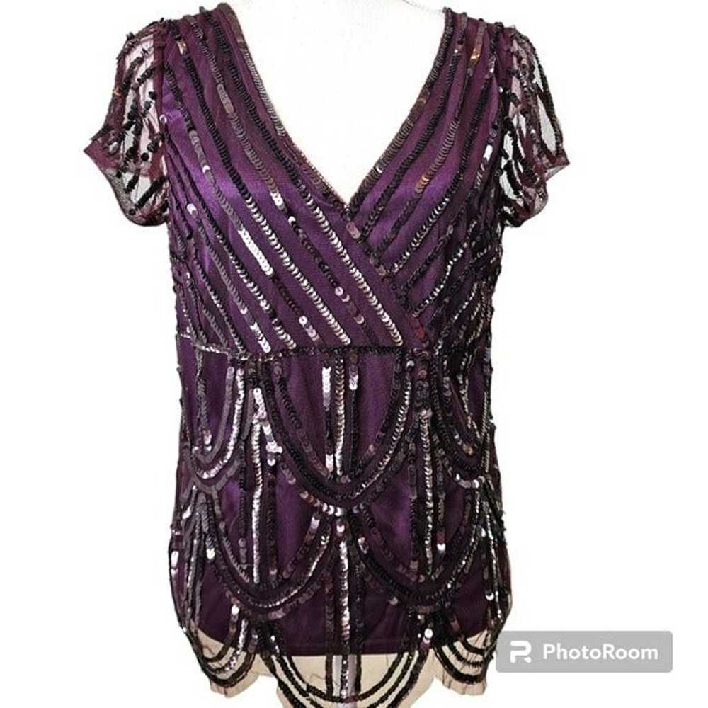 Cache Vintage Retro Purple Sequined Blouse in Med… - image 1