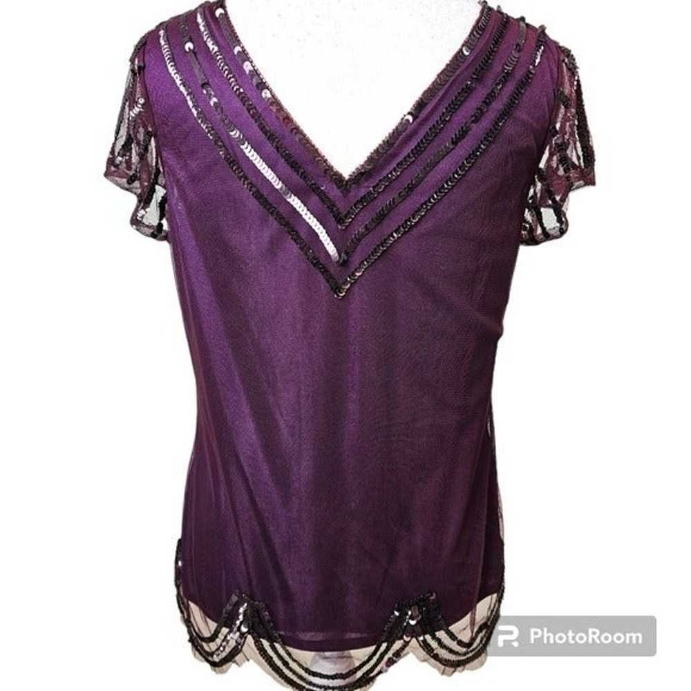 Cache Vintage Retro Purple Sequined Blouse in Med… - image 6