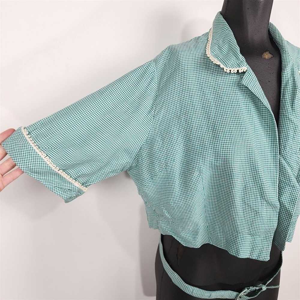 Vintage Cay Artley Teal Plaid Short Sleeve Croppe… - image 2