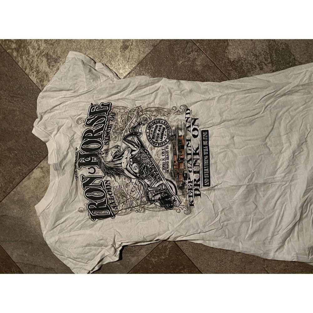 Iron Horse Saloon White Short Sleeve Shirt M Bike… - image 11