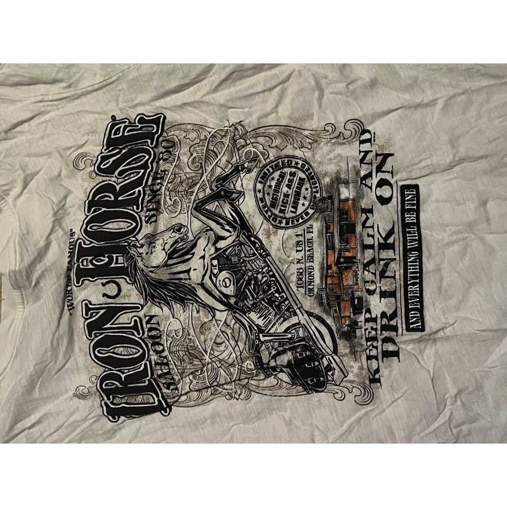 Iron Horse Saloon White Short Sleeve Shirt M Bike… - image 9