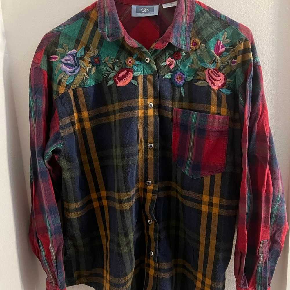 Vintage 90’s Embroidered Flannel, Size M - image 1