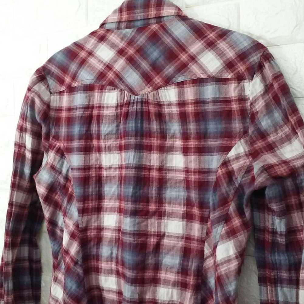 Lucky Brand Plaid Western Blouse Sz-M - image 10